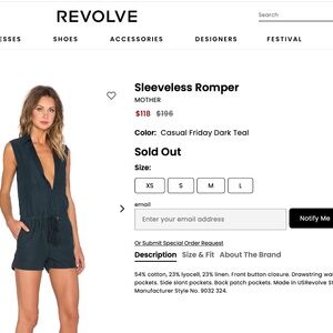 MOTHER denim sleeveless shorts romper w pockets  in Teal Size M